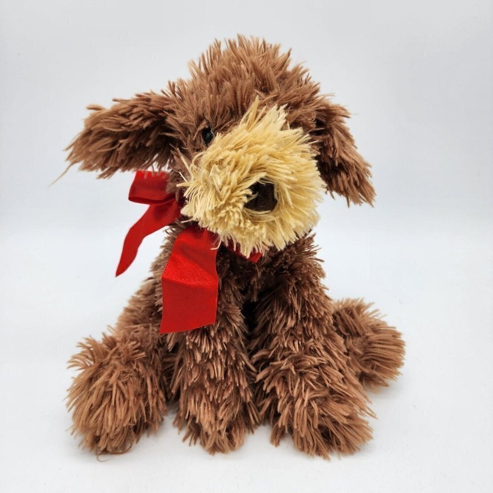Vintage Gund Designer Pups Casy Poogle Dog Plush 10" Beagle Poodle Mix Red Bow